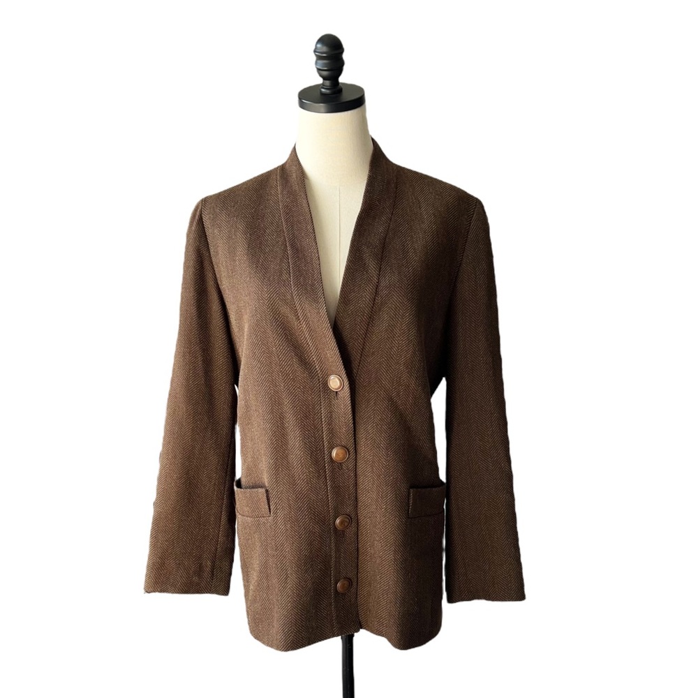 Maxmara Wool Herringbone Collarless Blazer | 12 Us - image 1